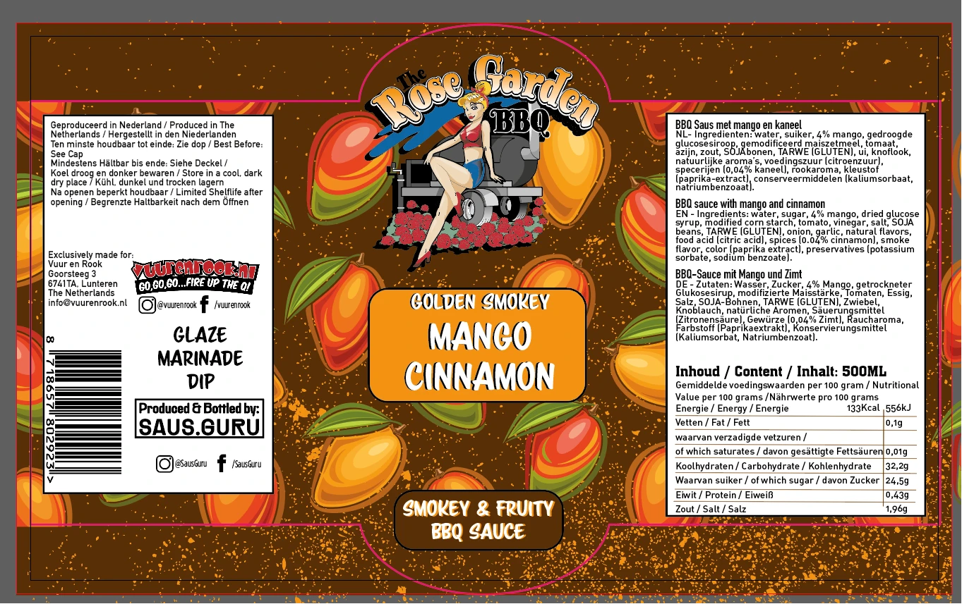 The Rose Garden Golden Smokey Mango Cinnamon Sauce 500 Ml 2 The Rose Garden Golden Smokey Mango Cinnamon Sauce 500 Ml - Afbeelding 2